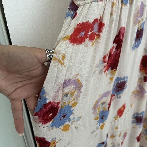 Lucky Brand Floral Maxi Dress LARGE beige Sleeveless Viscose - Picture 8 of 14